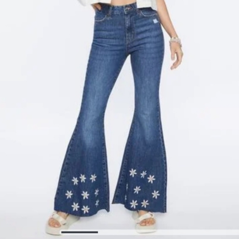 Forever 21 Blue Floral Flare Jeans